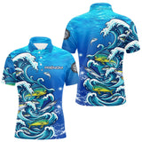 Polo Pêche En Mer Bleu - Vagues & Poissons Personnalisé - Polo Homme