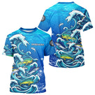 Polo Pêche En Mer Bleu - Vagues & Poissons Personnalisé - T-Shirt Homme