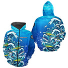 Polo Pêche En Mer Bleu - Vagues & Poissons Personnalisé - Zippé Hoodie Homme