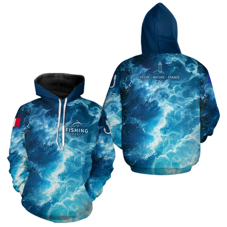 Polo Pêche Homme - Motif Océan & Drapeau Français - Hoodie Homme