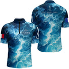 Polo Pêche Homme - Motif Océan & Drapeau Français - Polo Zippé Homme