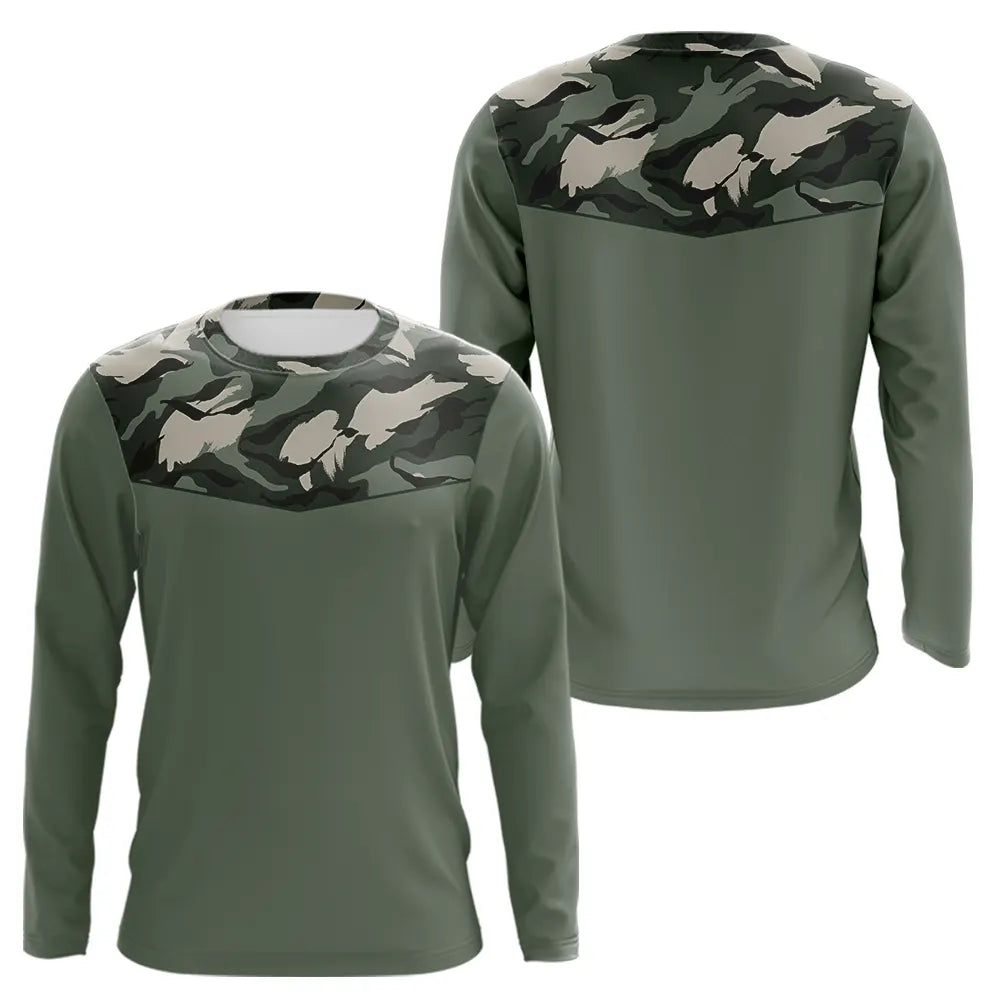 Polo Pêche Homme Camouflage Vert Kaki - Style Élégance Outdoor - Long Sleeves 