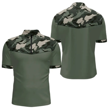 Polo Pêche Homme Camouflage Vert Kaki - Style Élégance Outdoor - Polo Zippe