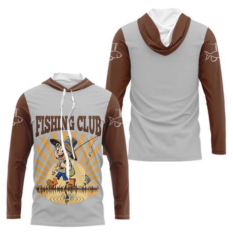 Polo Pêche Homme Gris & Marron - Fishing Club- Long Sleeves Hoodie Homme