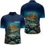 Polo Pêche Homme Personnalisé - Bleue 3D Carpe Brochet - Polo Zippé Homme