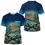 Polo Pêche Homme Personnalisé - Bleue 3D Carpe Brochet - T-Shirt Homme