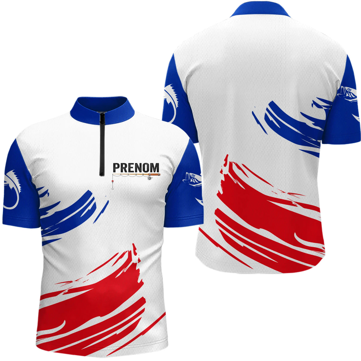 Polo Pêche Homme Personnalisé - Drapeau Français Tricolore - Polo Zippé Homme