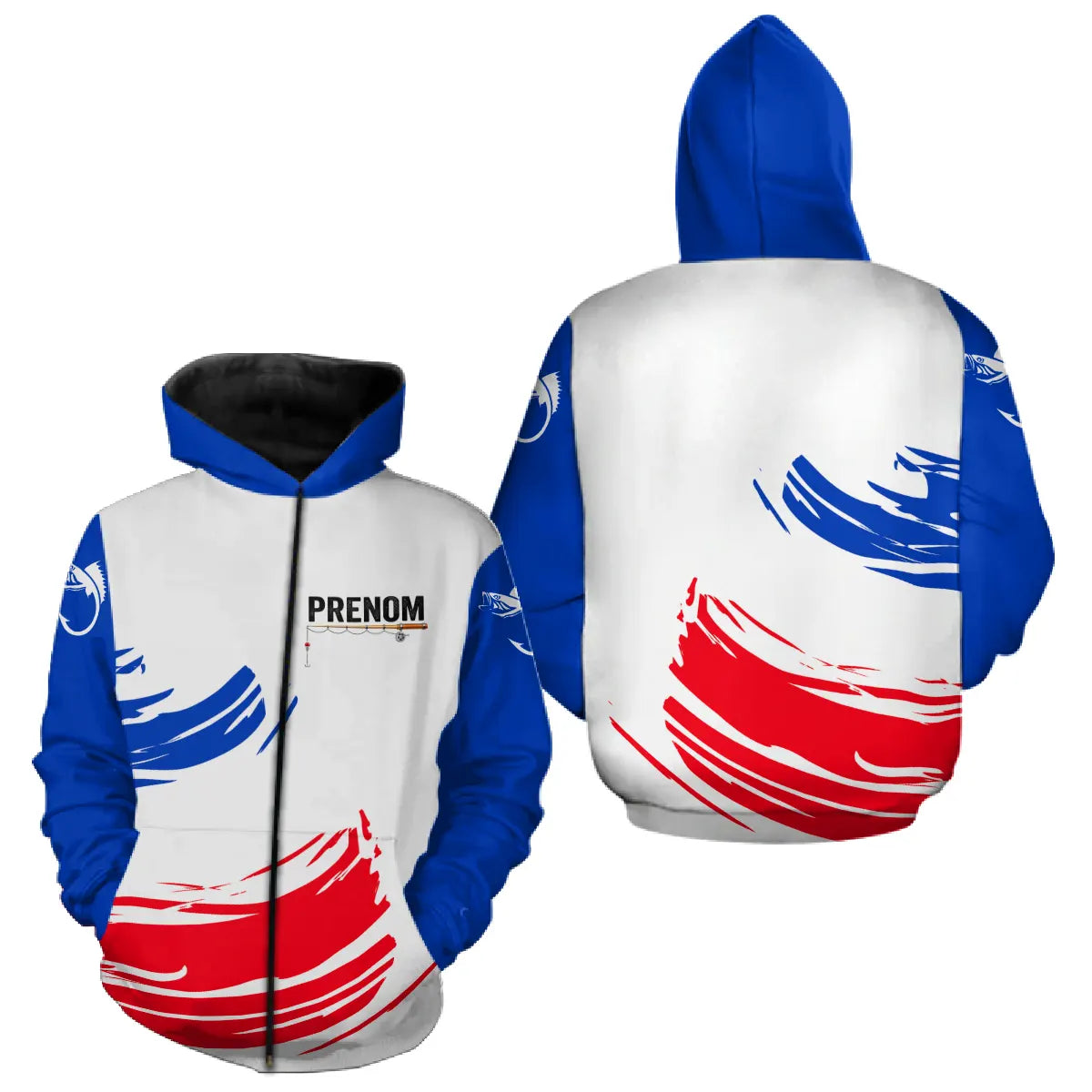 Polo Pêche Homme Personnalisé - Drapeau Français Tricolore - Zippé Hoodie Homme