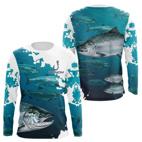 Polo Pêche Homme Personnalisé - Saumon Bleu Passionné - Long Sleeves Homme