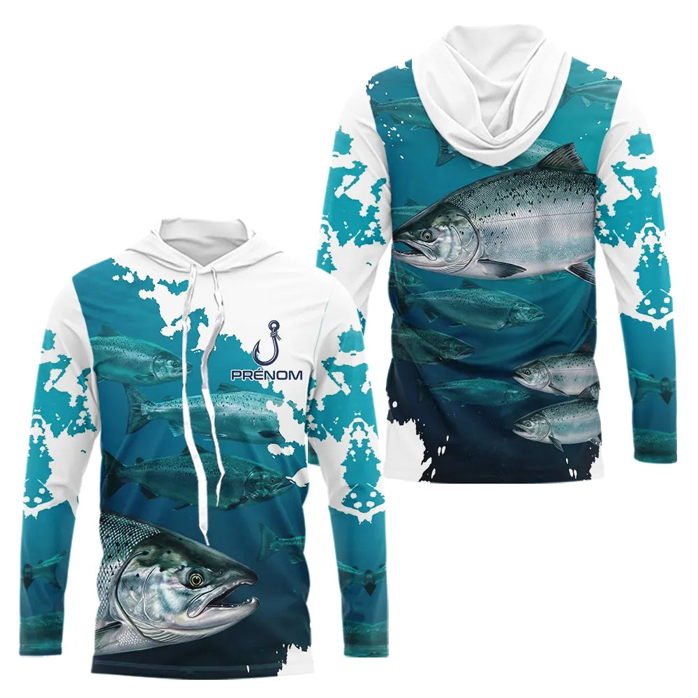 Polo Pêche Homme Personnalisé - Saumon Bleu Passionné - Long Sleeves Hoodie Homme