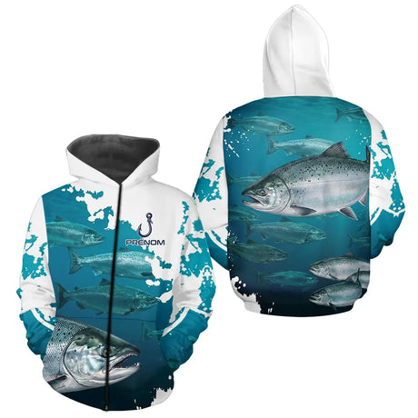 Polo Pêche Homme Personnalisé - Saumon Bleu Passionné - Zippé Hoodie Homme