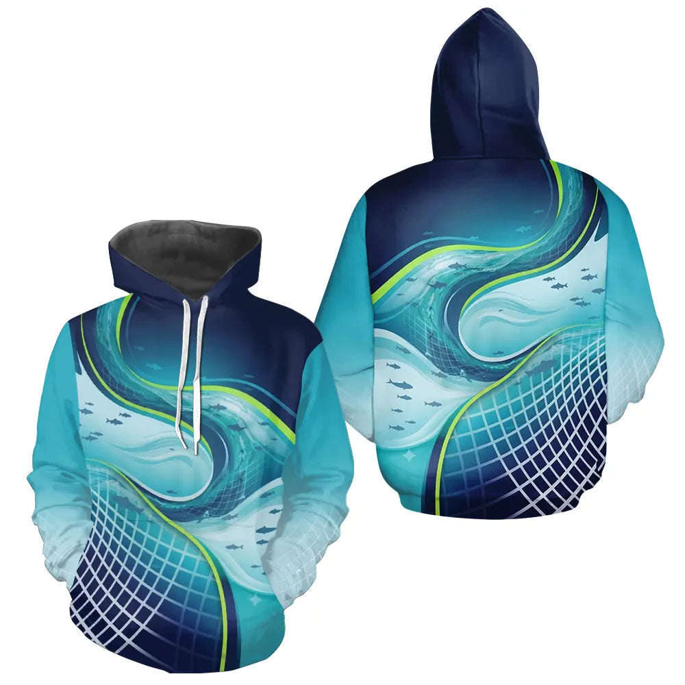 Polo Pêche Homme Respirant Bleu & Turquoise 3D - Hoodie Homme