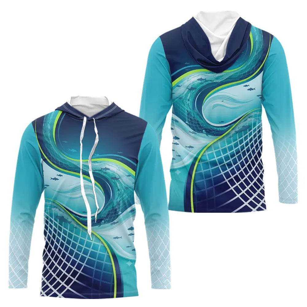 Polo Pêche Homme Respirant Bleu & Turquoise 3D - Long Sleeves Hoodie Homme