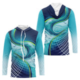 Polo Pêche Homme Respirant Bleu & Turquoise 3D - Long Sleeves Hoodie Homme