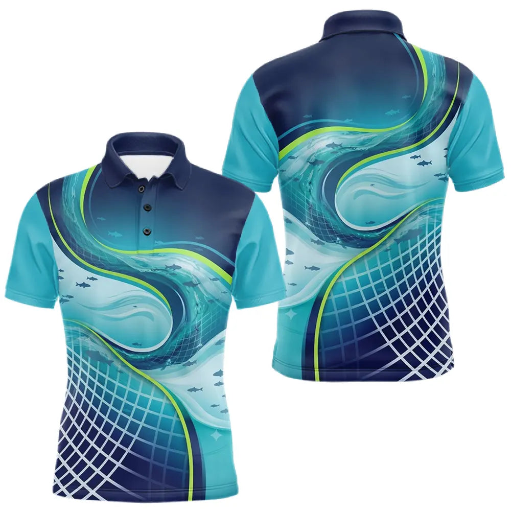 Polo Pêche Homme Respirant Bleu & Turquoise 3D - Polo Homme