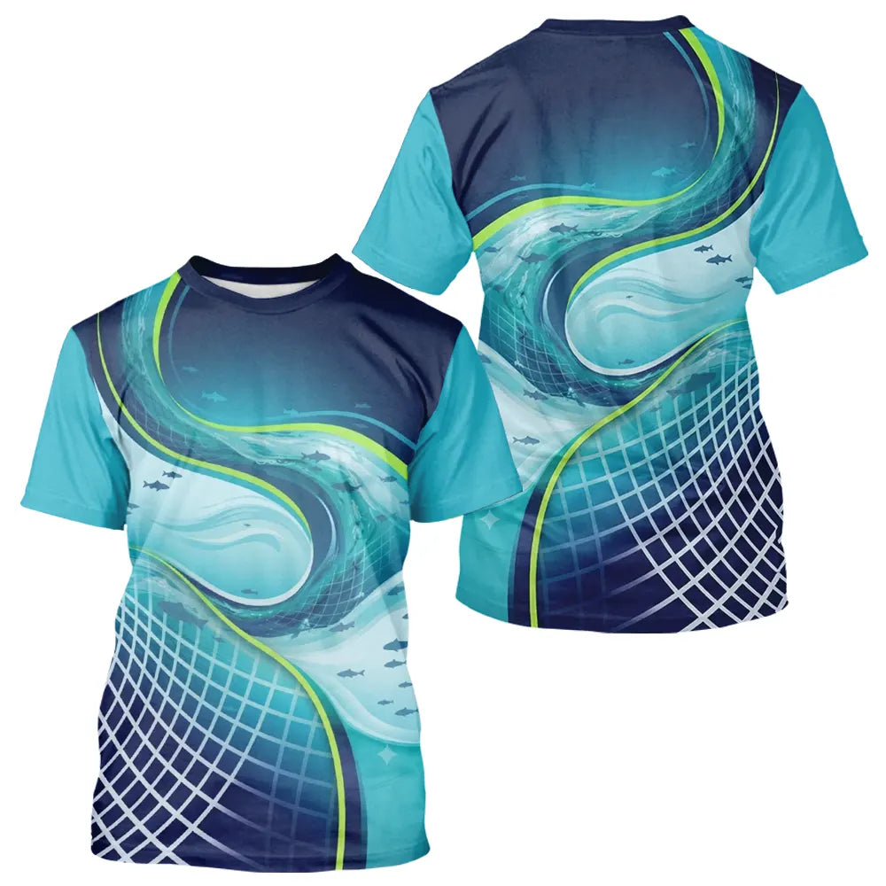 Polo Pêche Homme Respirant Bleu & Turquoise 3D - T-Shirt Homme