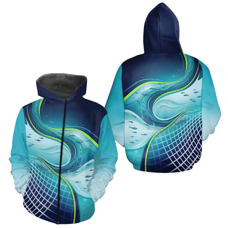 Polo Pêche Homme Respirant Bleu & Turquoise 3D - Zippe Hoodie Homme