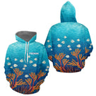 Polo Pêche Mer Personnalisé Corail Bleu - Motif Océan - Hoodie Homme