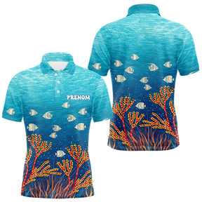 Polo Pêche Mer Personnalisé Corail Bleu - Motif Océan - Polo Homme