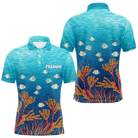 Polo Pêche Mer Personnalisé Corail Bleu - Motif Océan - Polo Homme