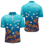 Polo Pêche Mer Personnalisé Corail Bleu - Motif Océan - Polo Zippé Homme