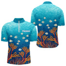 Polo Pêche Mer Personnalisé Corail Bleu - Motif Océan - Polo Zippé Homme