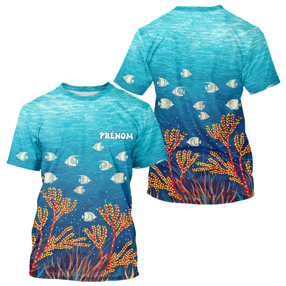 Polo Pêche Mer Personnalisé Corail Bleu - Motif Océan - T-Shirt Homme