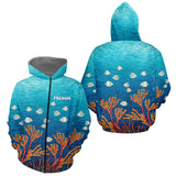 Polo Pêche Mer Personnalisé Corail Bleu - Motif Océan - Zippé Hoodie Homme