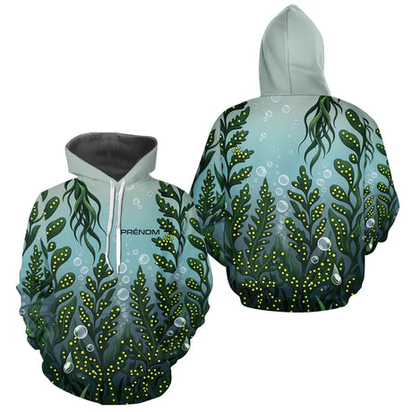 Polo Pêche Motif Algues & Bulles Personnalisé - Bleu Et Vert - Hoodie Homme