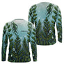Polo Pêche Motif Algues & Bulles Personnalisé - Bleu Et Vert - Long Sleeve Homme