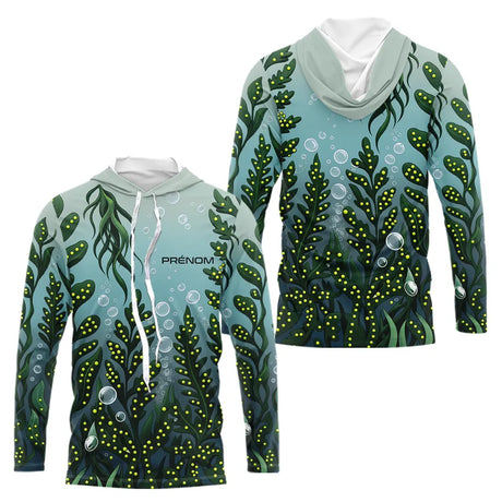 Polo Pêche Motif Algues & Bulles Personnalisé - Bleu Et Vert - Long Sleeve Hoodie Homme