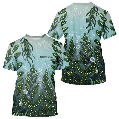 Polo Pêche Motif Algues & Bulles Personnalisé - Bleu Et Vert - T-Shirt Homme