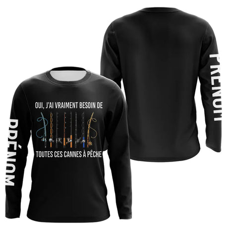 Polo Pêche Noir Personnalisé Prénom - Anti UV Long Sleeves Shirt - Long Sleeves Homme