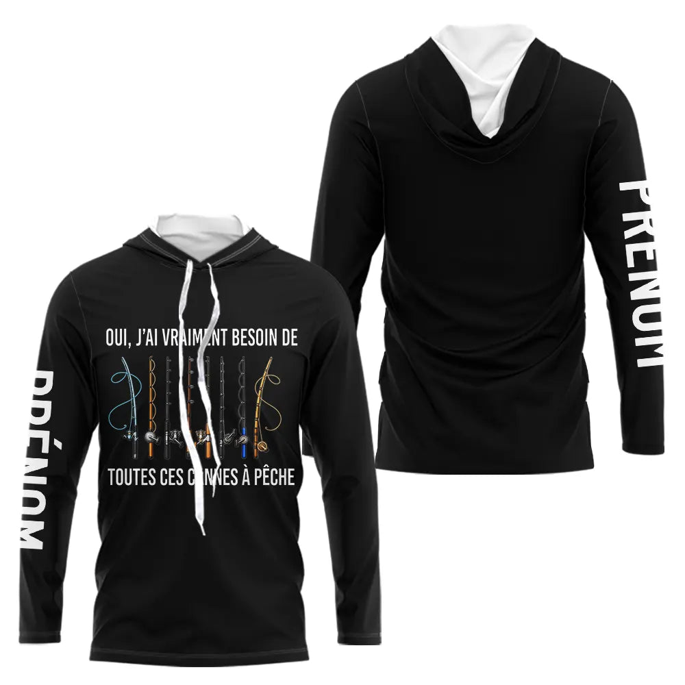 Polo Pêche Noir Personnalisé Prénom - Anti UV Long Sleeves Shirt - Long Sleeves Hoodie Homme