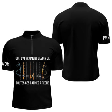 Polo Pêche Noir Personnalisé Prénom - Anti UV Long Sleeves Shirt - Polo Zippé Homme
