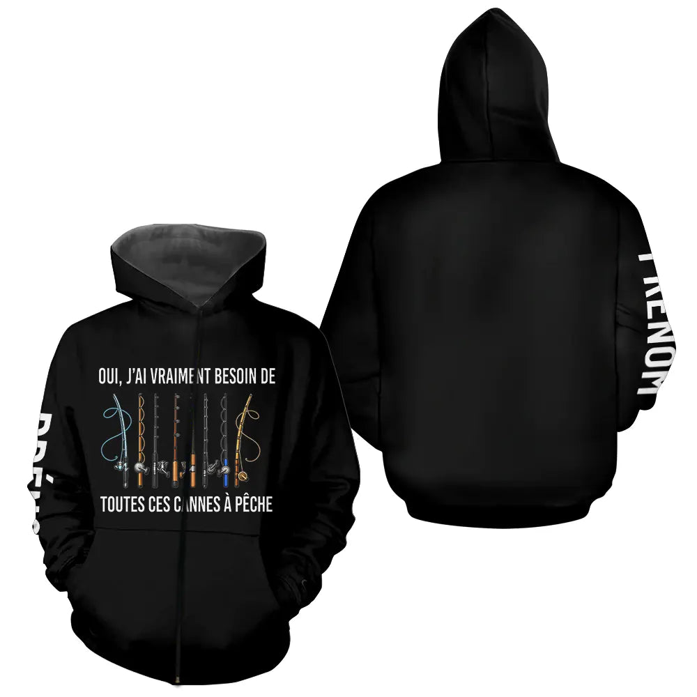 Polo Pêche Noir Personnalisé Prénom - Anti UV Long Sleeves Shirt - Zippé Hoodie Homme