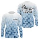 Polo Pêche Personnalisé - Bleu Océan Et Blanc - Long Sleeves Homme