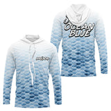 Polo Pêche Personnalisé - Bleu Océan Et Blanc - Long Sleeves Hoodie Homme