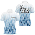 Polo Pêche Personnalisé - Bleu Océan Et Blanc - Long Sleeves Homme