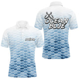 Polo Pêche Personnalisé - Bleu Océan Et Blanc - Long Sleeves Homme