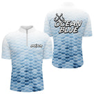 Polo Pêche Personnalisé - Bleu Océan Et Blanc - Polo Zippé Homme