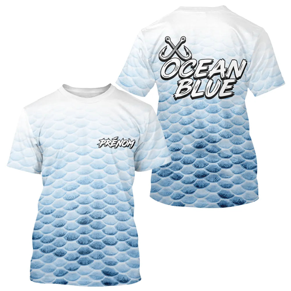 Polo Pêche Personnalisé - Bleu Océan Et Blanc - T-Shirt  Homme