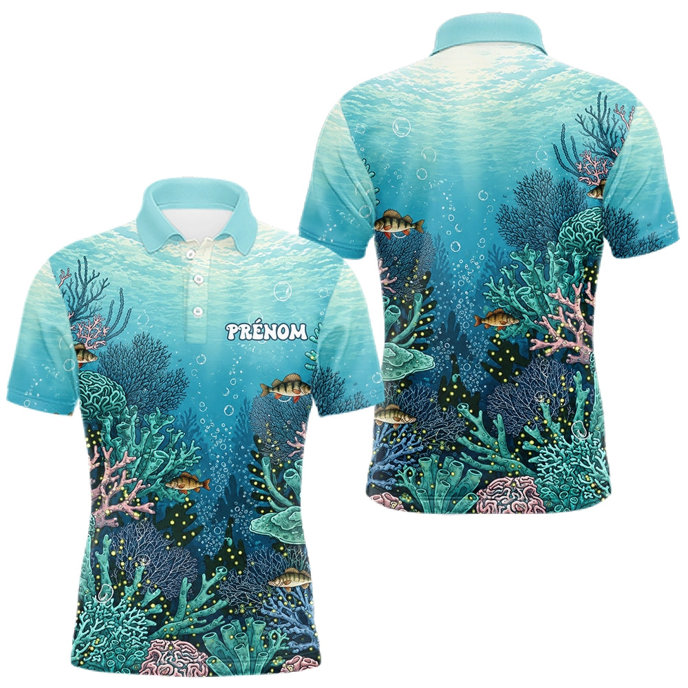 Polo Pêche Personnalisé - Récif Bleu & Perche 3D - Polo Homme