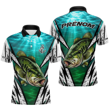 Polo Pêche Personnalisé Black Bass - Carnassier Turquoise Homme - Polo Homme