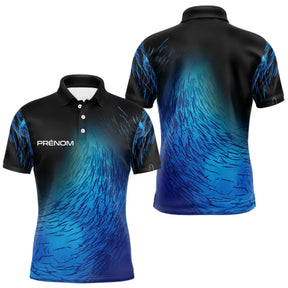 Polo Pêche Personnalisé Bleu Océan - Motif Banc Poissons - Polo Homme