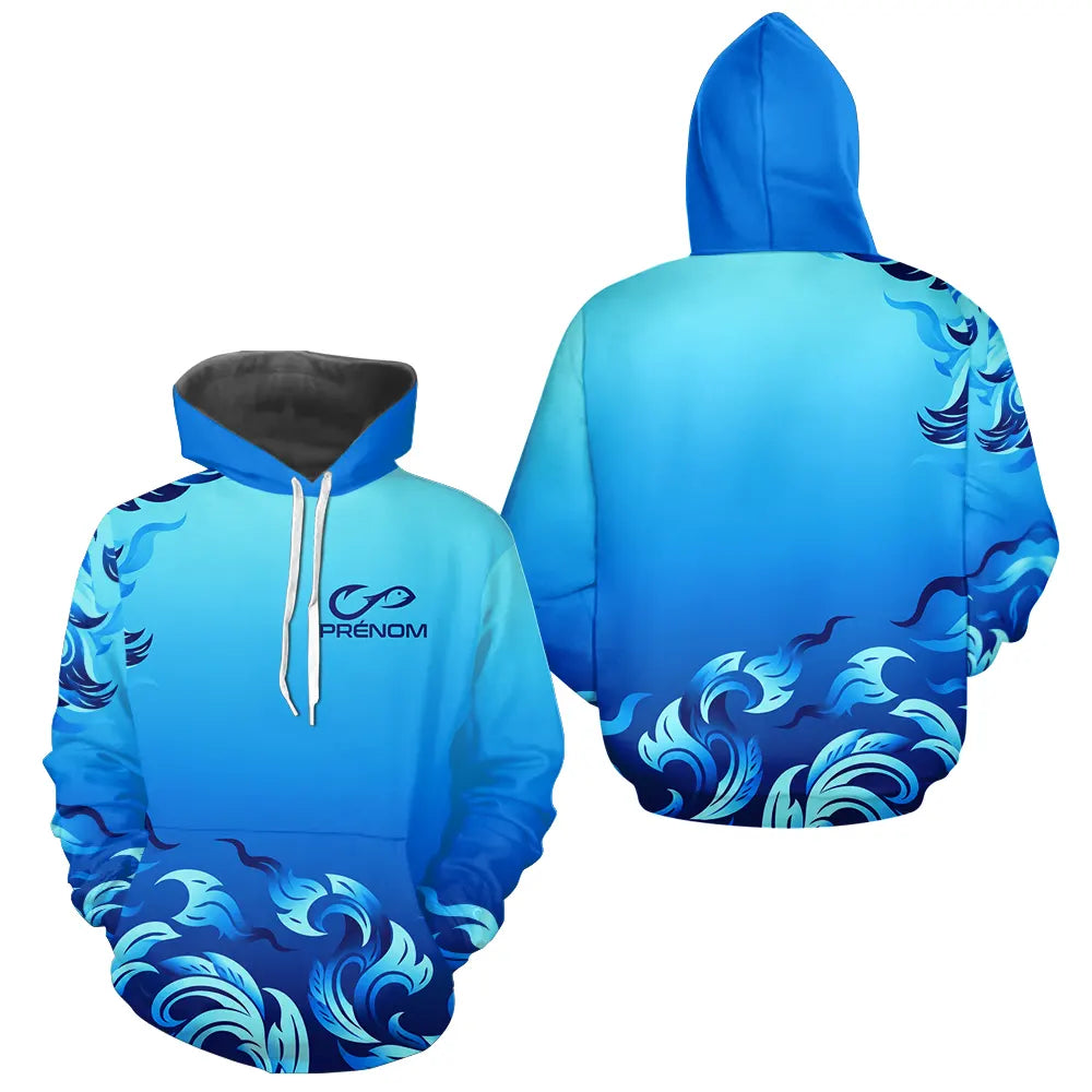 Polo Pêche Personnalisé Bleu Vague - Prénom - Hoodie Homme