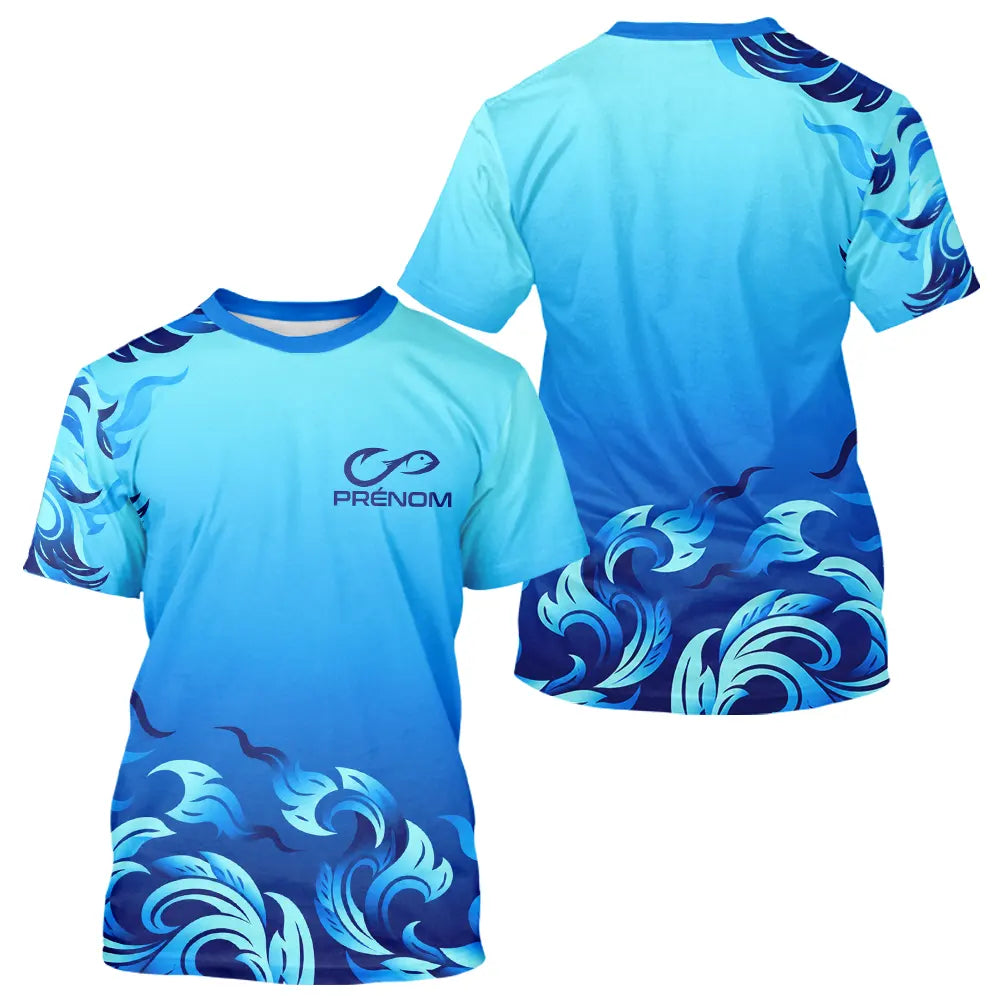 Polo Pêche Personnalisé Bleu Vague - Prénom - T-Shirt Homme