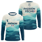 Polo Pêche Personnalisé Prénom - Design Vagues Bleu Homme - Long Sleeves Homme