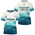 Polo Pêche Personnalisé Prénom - Design Vagues Bleu Homme - T-Shirt Homme
