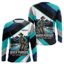 Polo Pêche Personnalisé River Pursuit - Bleu Turquoise & Marine - Long Sleeves Homme